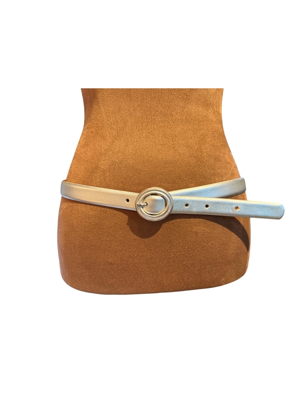 Ralph Lauren Genuine Leather Metallic Silver Belt with Round Buckle